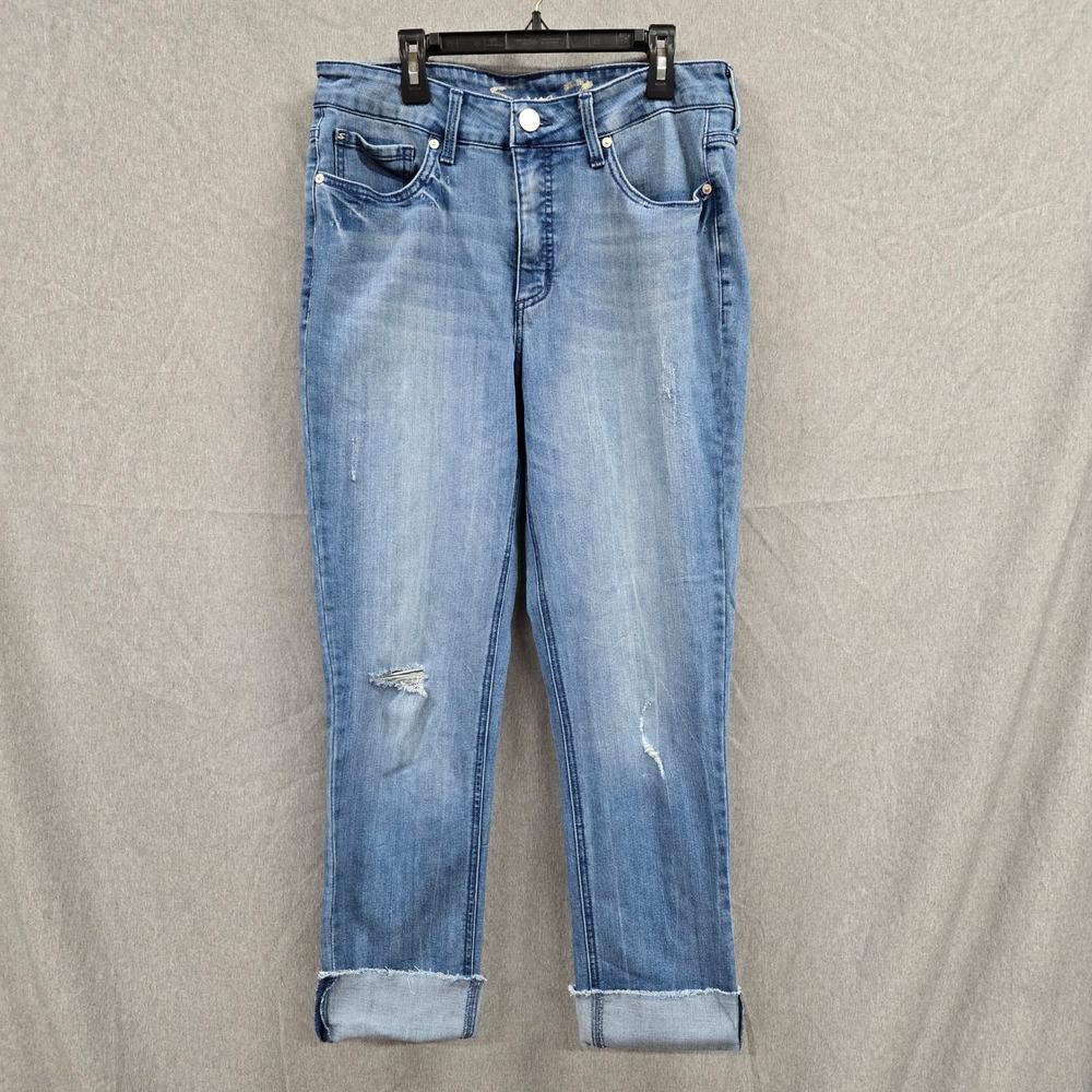 Seven7 High Rise Slim Straight Distressed Cuffed Jeans Medium Wash Size 10